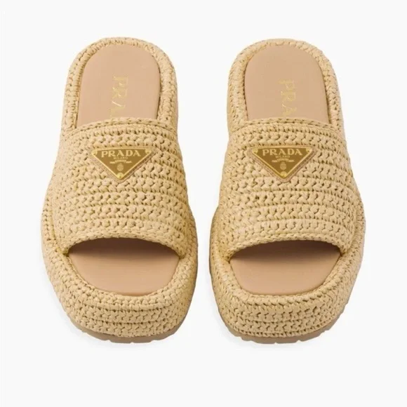 Prada Crochet Flatform Slides Sz 35 Beige Nude Brand New in Box with Receipt - Picture 5 of 16